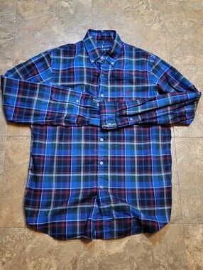 Ralph Lauren Button Down Shirt Mens Medium M Blue Red Long Sleeve Plaid